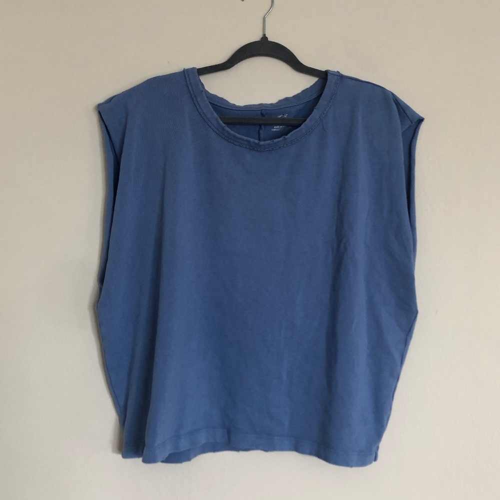 Aerie Slouchy Cut Off Sleeve Top Light Blue - Medium